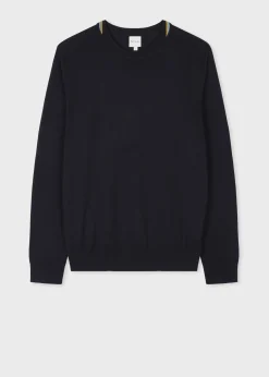 Dark Navy Washable Wool 'Signature Stripe' Collar Sweater