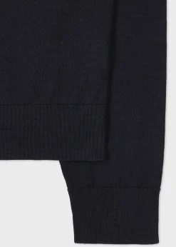 Dark Navy Washable Wool 'Signature Stripe' Collar Sweater