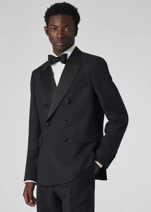 Dark Navy Wool-Mohair Double-Breasted Evening Blazer