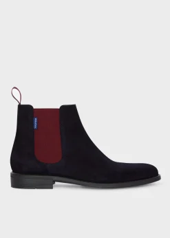 Navy Suede 'Cedric' Boots With Burgundy Trim
