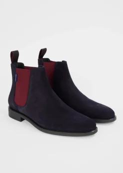 Navy Suede 'Cedric' Boots With Burgundy Trim