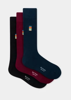 Signature Stripe Embroidery Plain Socks Three Pack