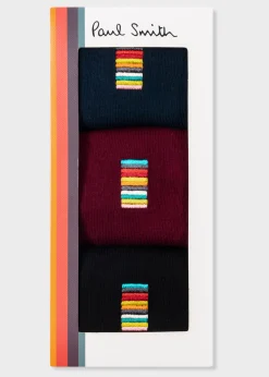 Signature Stripe Embroidery Plain Socks Three Pack