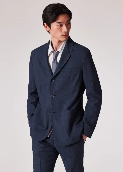 Slate Blue Marl Two-Ply Hopsack Three-Button Blazer