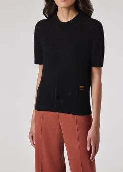 Women's Black Cashmere Short-Sleeve Sweater