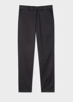 Women's Black Stretch-Cotton Slim-Fit Chinos